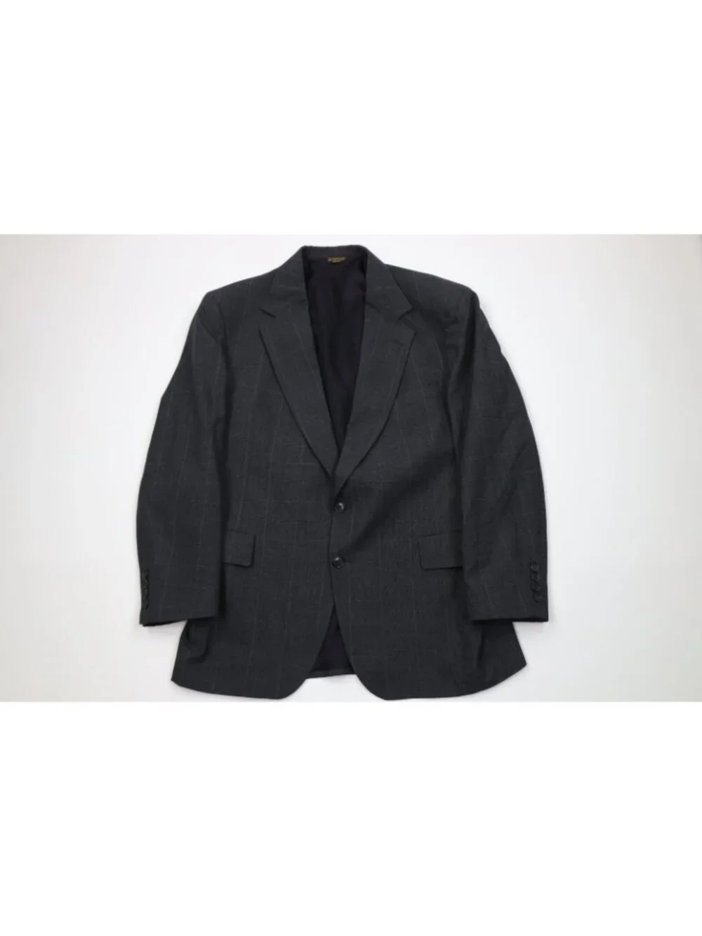 Vintage 70s Mens 46R 2 Piece Wool Suit Wide Leg Gray Plaid Suspenders 34x29 USA